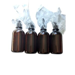 Set of 4 Press Dispenser Bottles. Refillable. Plastic. Brown. NWT